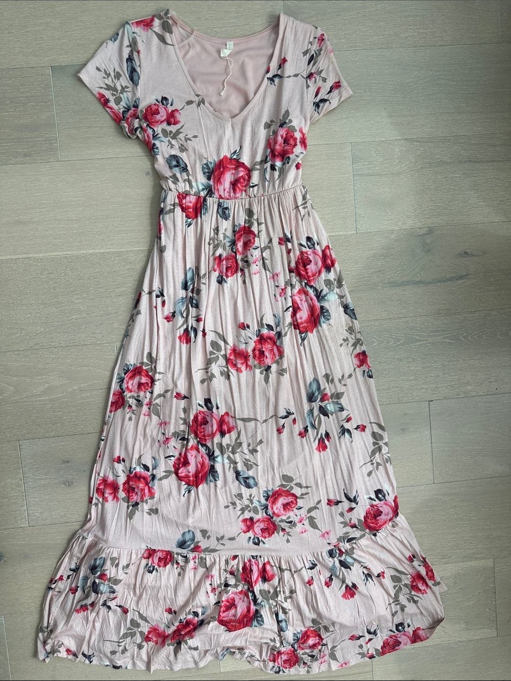 Maternity Pinkblush Light Pink Floral V-Neck Maxi Dress with Red Rose Print